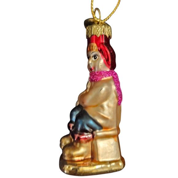 Christopher Radko 2.5" Girl on Sled Glass Ornament Red Scarf Vintage Poland - Picture 2 of 6